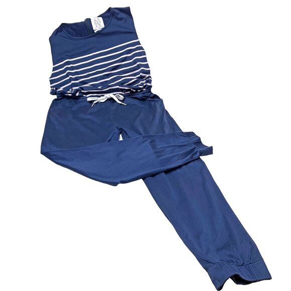 Zoe Karssen Navy Blue Striped Drawstring Jogger Jumpsuit - Picture 10 of 10